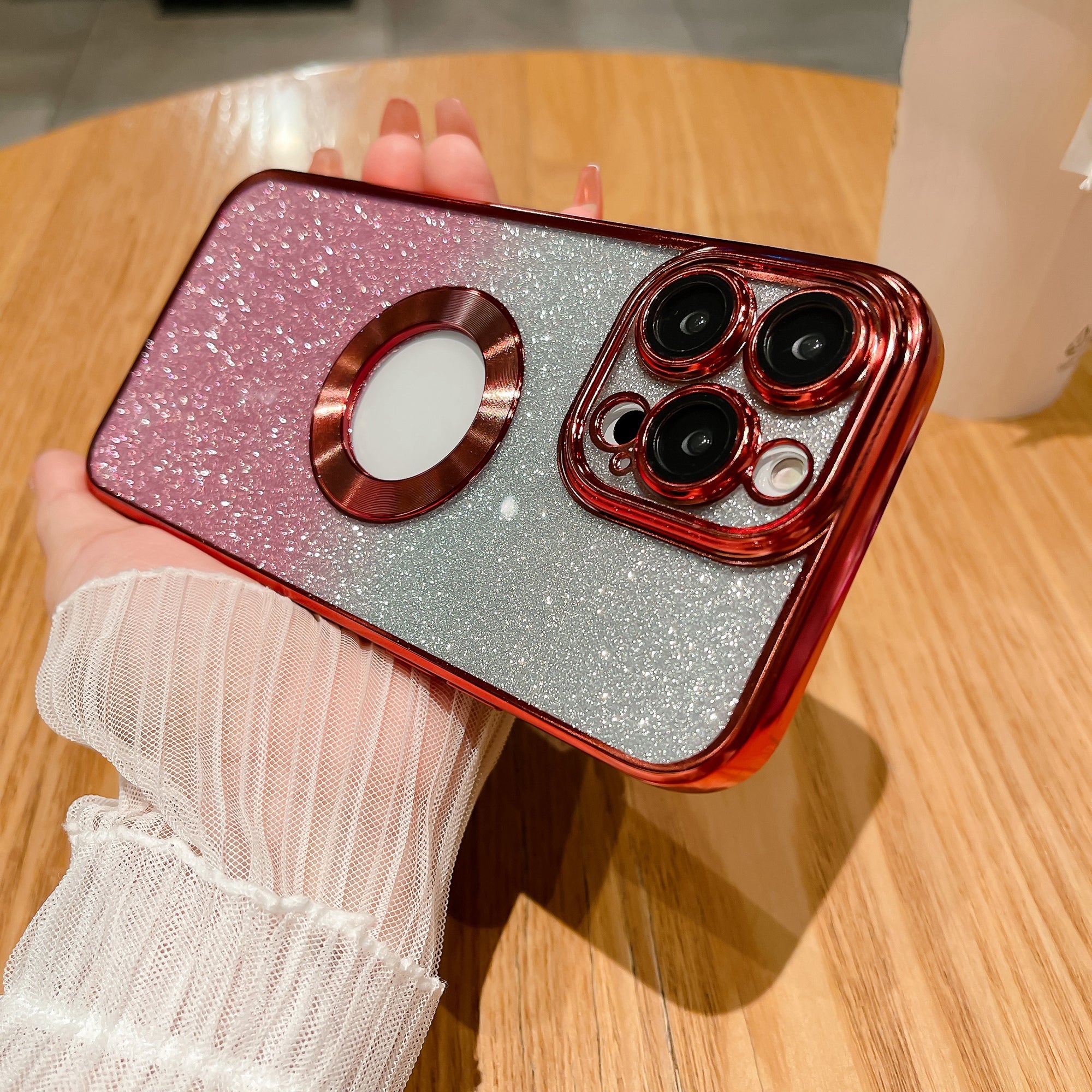 For iPhone 14 Pro Max Gradient Glitter Phone Case CD Vein Logo Hole Electroplating TPU Cover with Camera Lens Protector For iPhone 14 Pro Max Gradient Glitter Phone Case CD Vein Logo Hole Electroplating TPU Cover with Camera Lens Protector